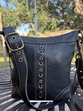 Vintage Coach Chelsea Black Pebbled Leather Laced Duffle Bag 10399